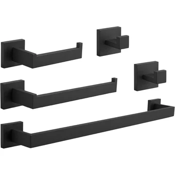 5 PCS Towel Bar Towel Hook Toilet Paper Holder Set Black - buyfaucet.com