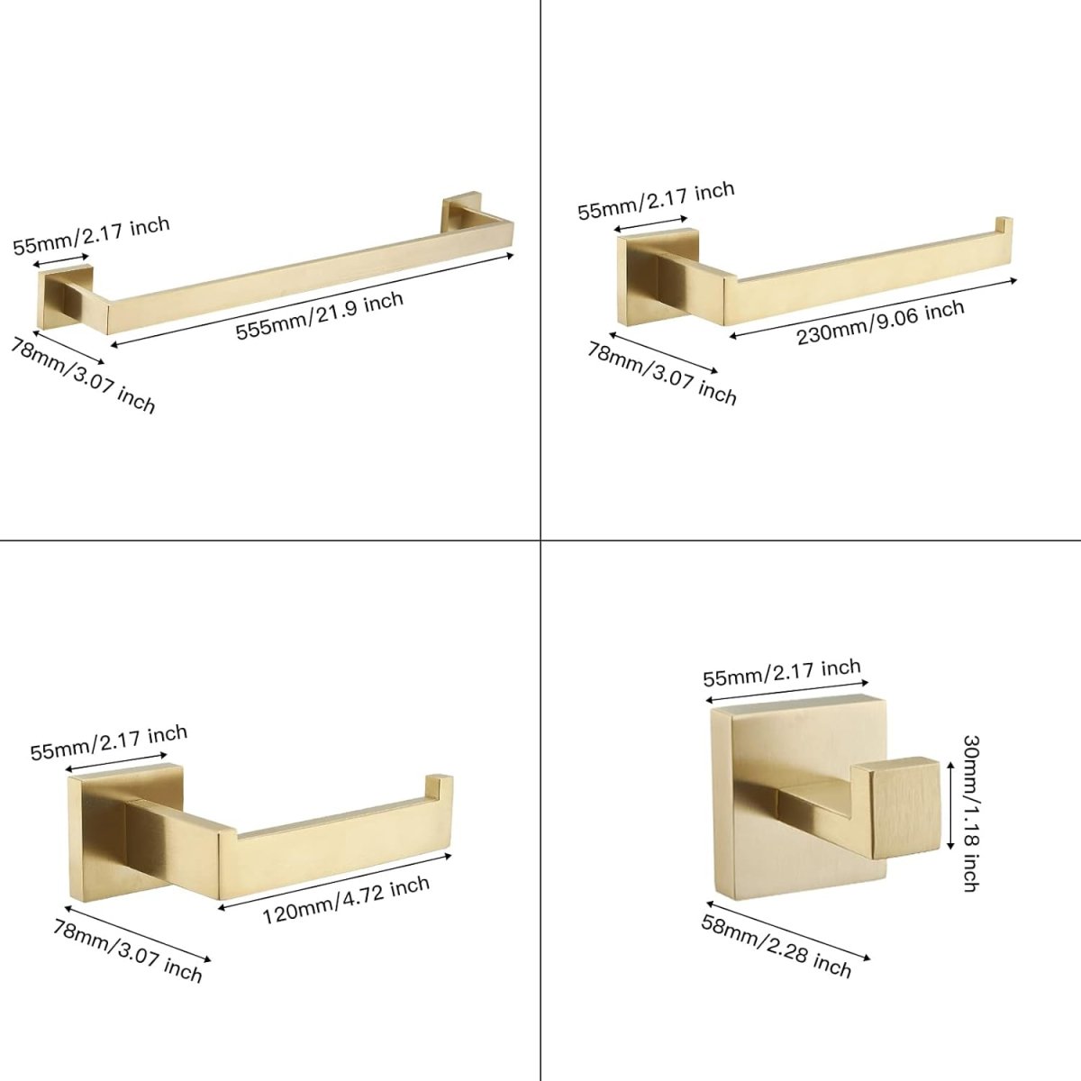 5 PCS Towel Bar Towel Hook Toilet Paper Holder Set Gold - buyfaucet.com