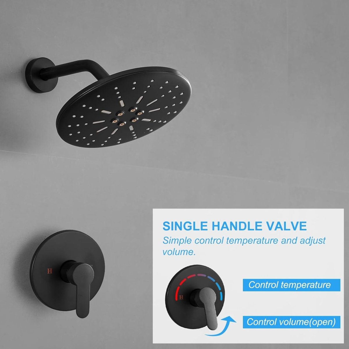 BATHADORE 8 Inch Single Function Shower Faucet Set Single Handle Black - buyfaucet.com