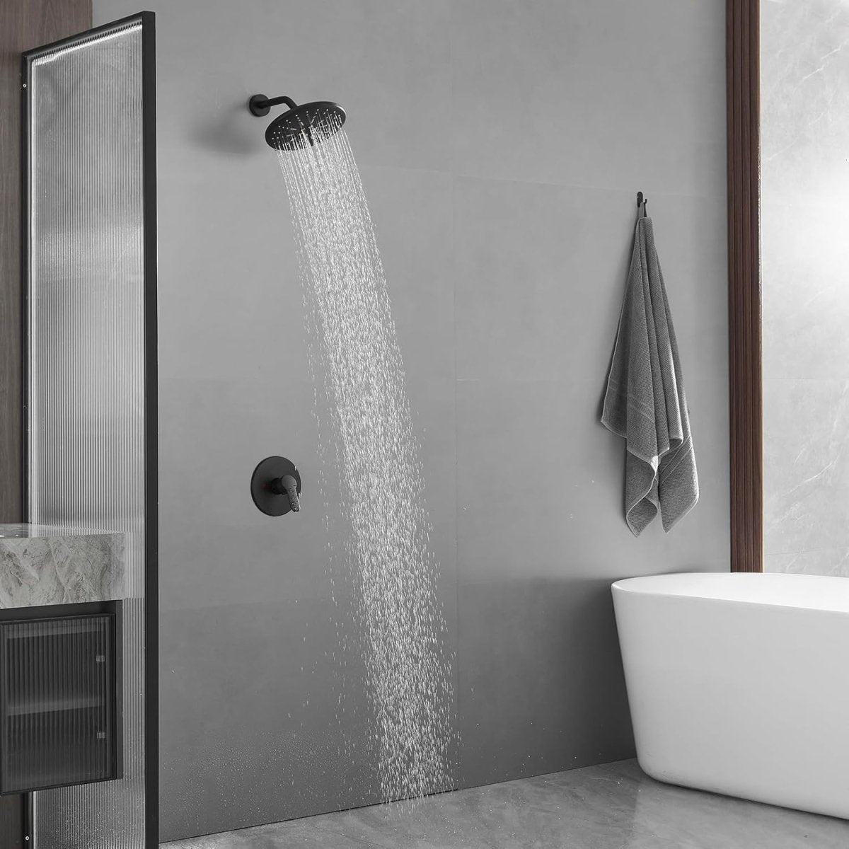 BATHADORE 8 Inch Single Function Shower Faucet Set Single Handle Black - buyfaucet.com