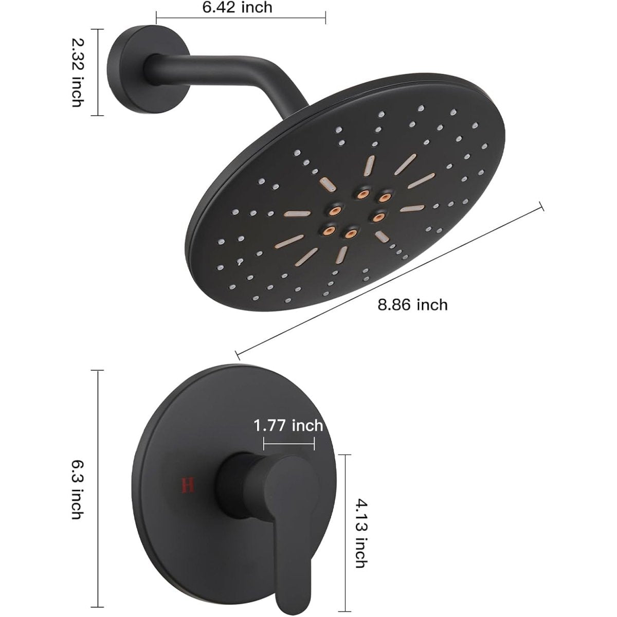 BATHADORE 8 Inch Single Function Shower Faucet Set Single Handle Black - buyfaucet.com