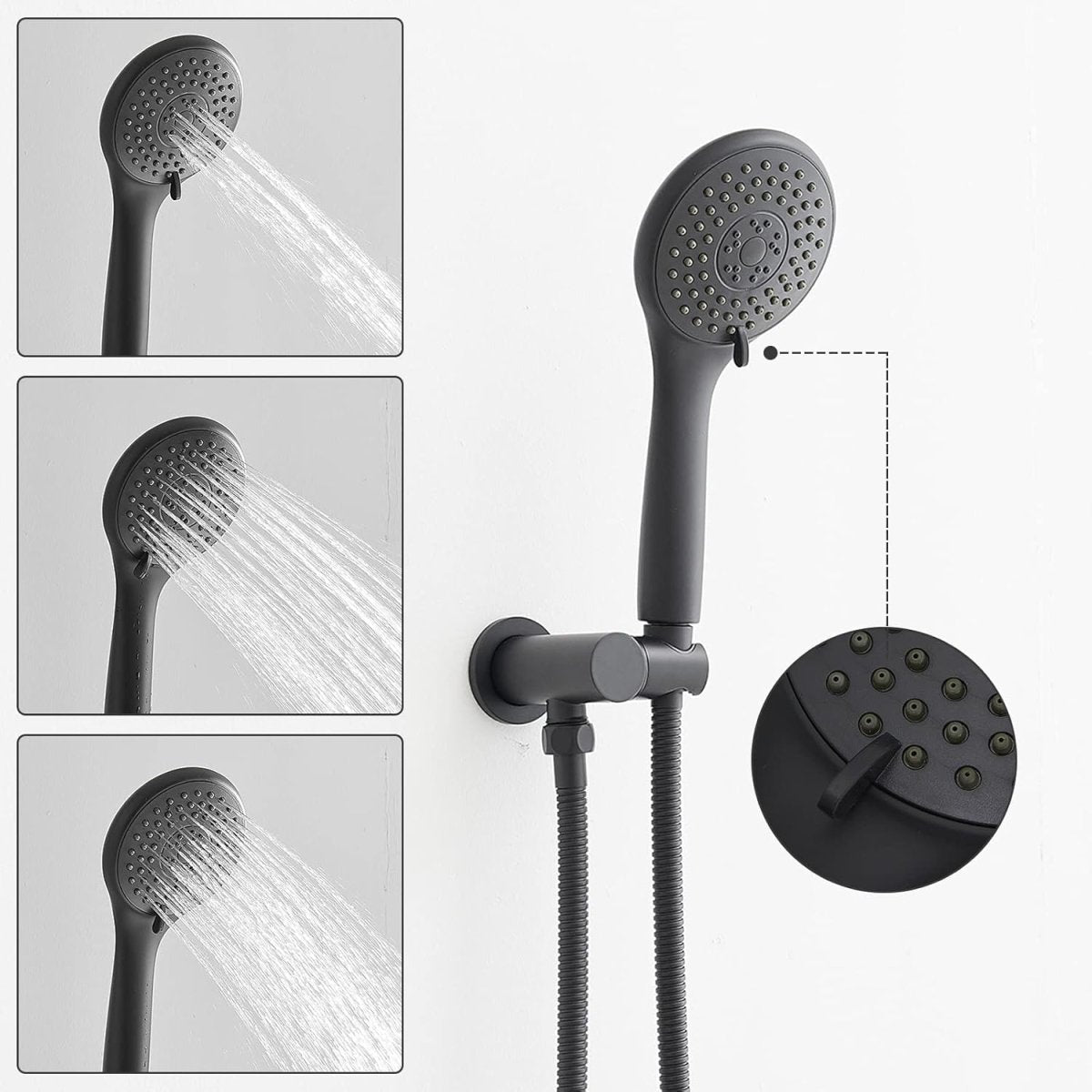 BATHADORE Rainfall Shower Heads Wall Mounted Shower Kit Black - buyfaucet.com