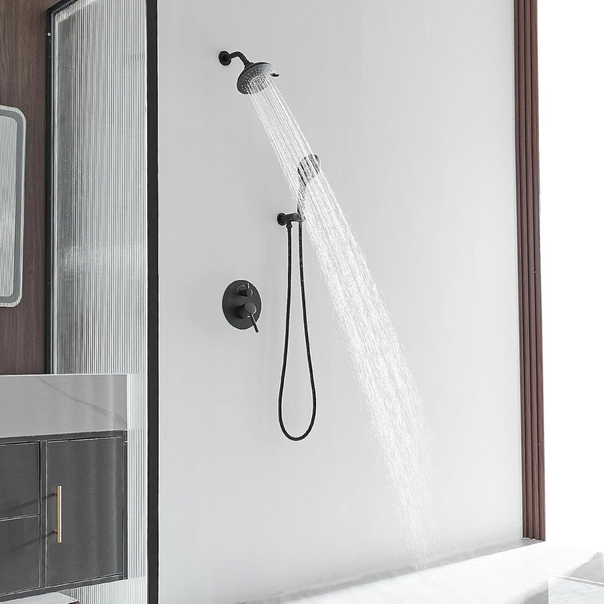 BATHADORE Rainfall Shower Heads Wall Mounted Shower Kit Black - buyfaucet.com