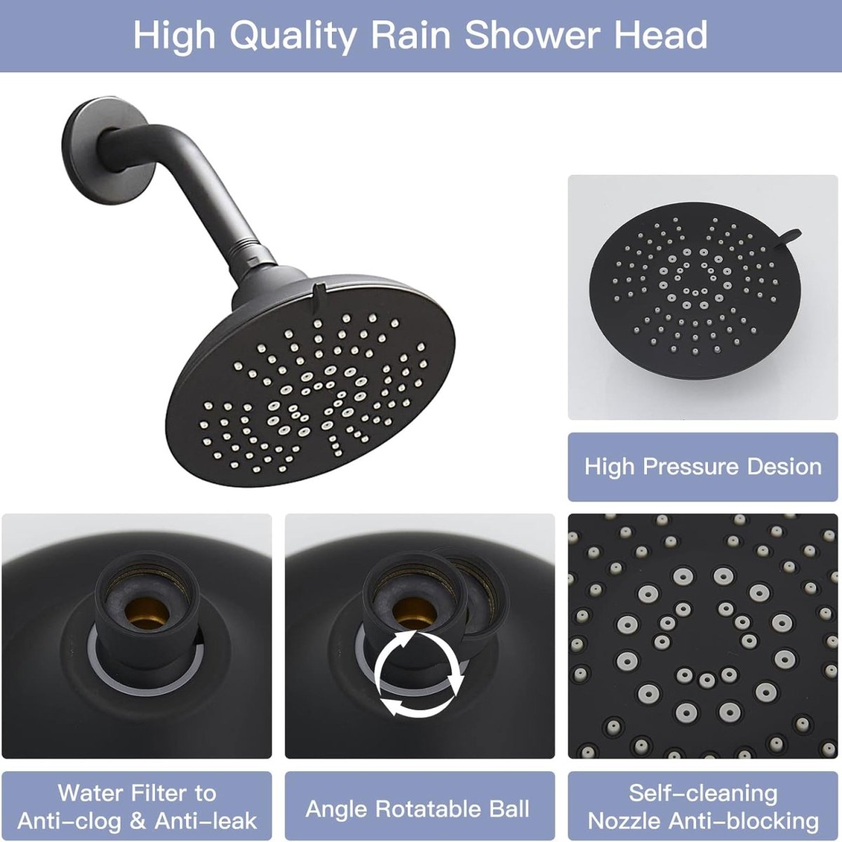BATHADORE Rainfall Shower Heads Wall Mounted Shower Kit Black - buyfaucet.com
