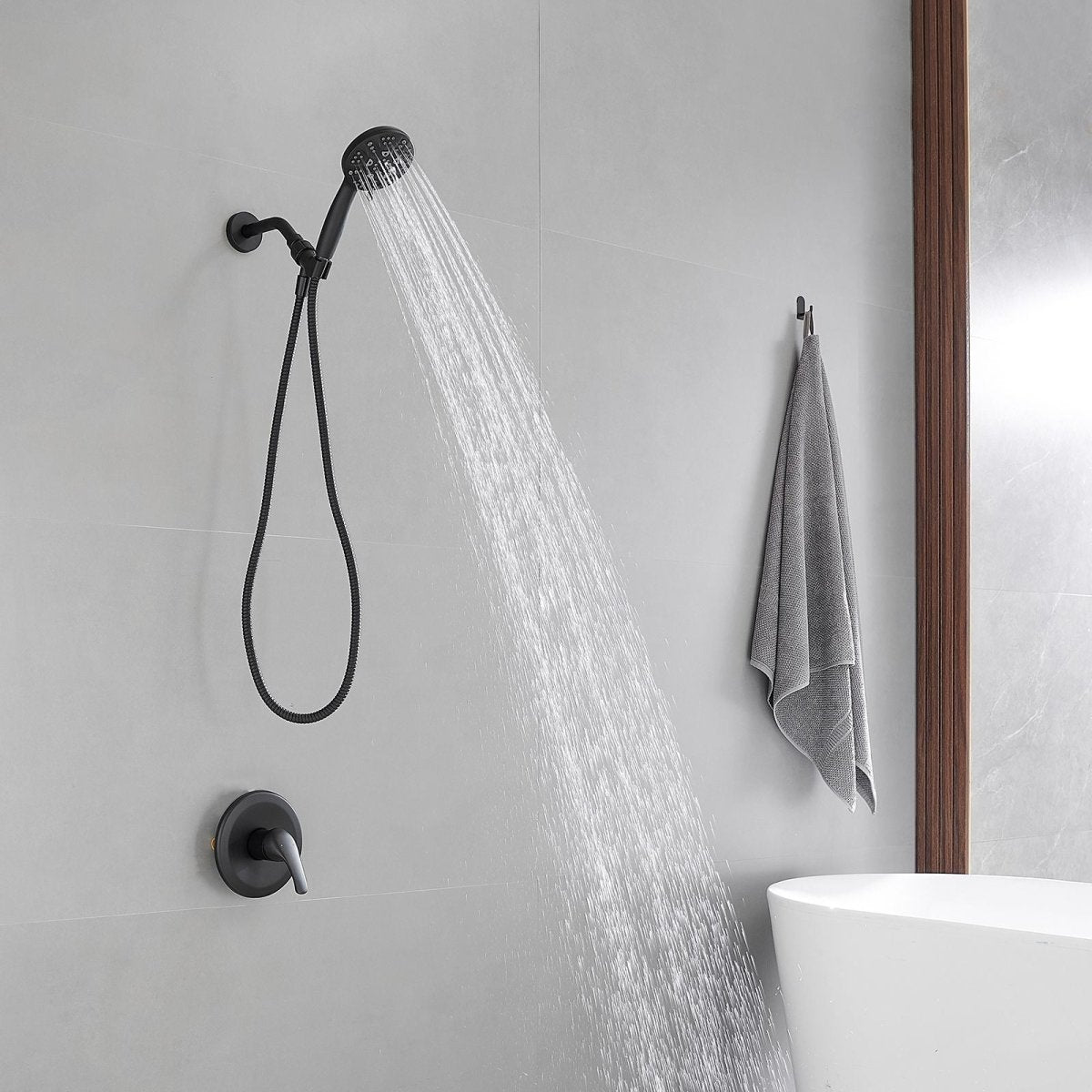 BATHADORE Rainfall Shower Systems Faucet Set with Valve 5 Spray Black - buyfaucet.com