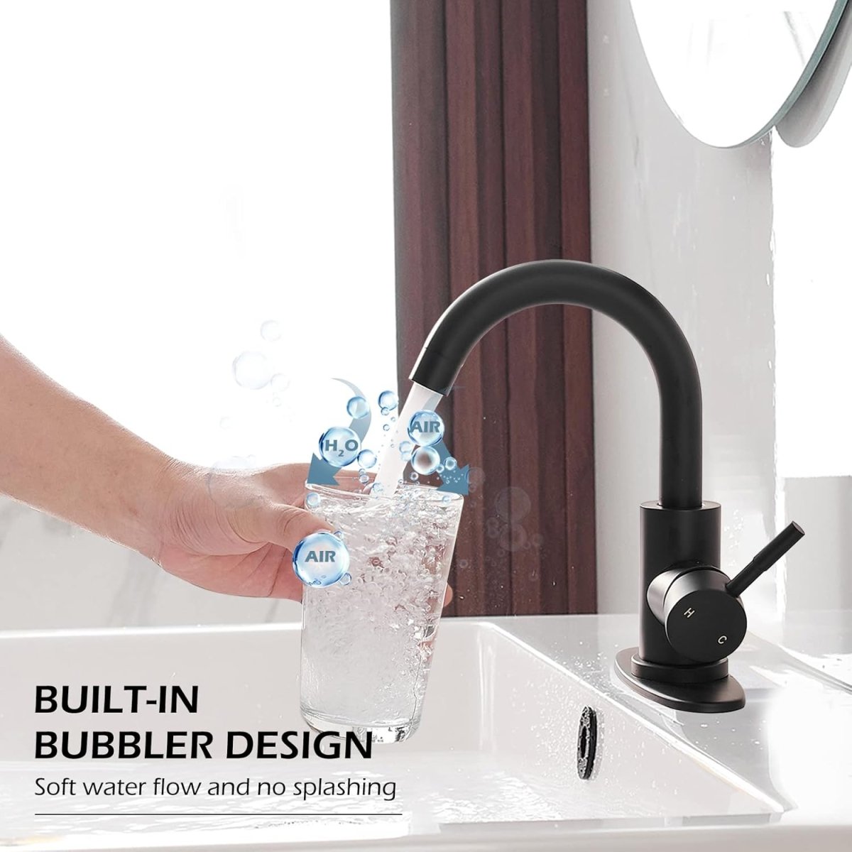 DFI Single Handle Tap Water Faucets with Deck Plate Supply Lines Black - buyfaucet.com