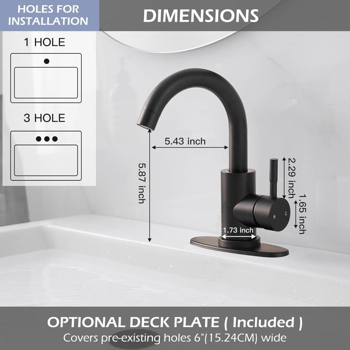 DFI Single Handle Tap Water Faucets with Deck Plate Supply Lines Black - buyfaucet.com