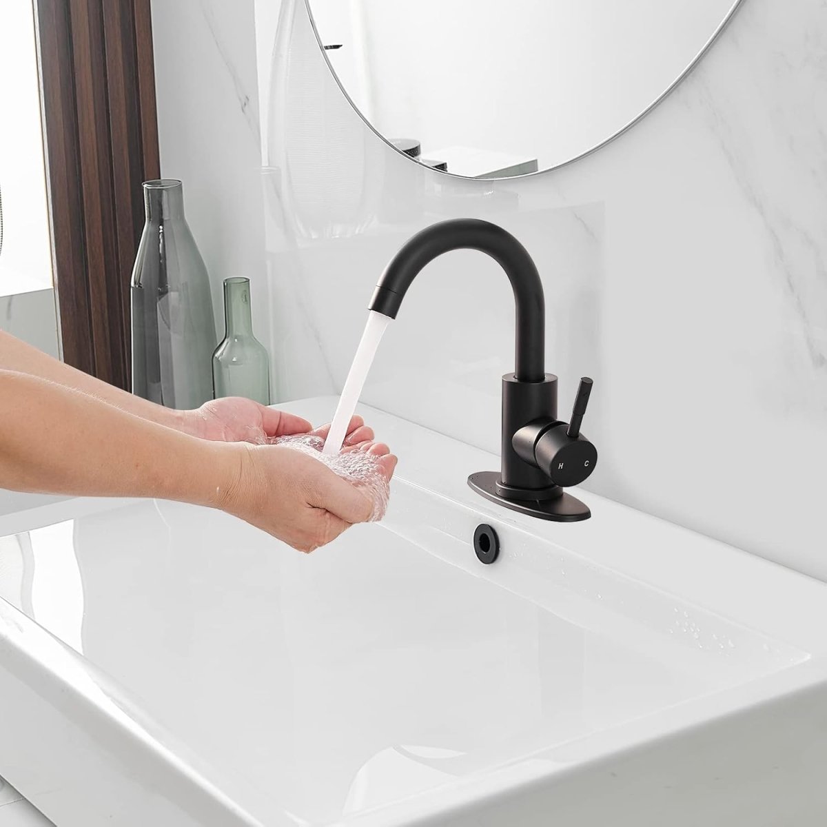 DFI Single Handle Tap Water Faucets with Deck Plate Supply Lines Black - buyfaucet.com