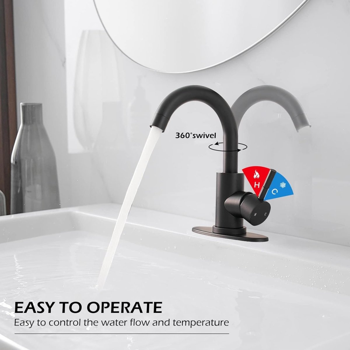 DFI Single Handle Tap Water Faucets with Deck Plate Supply Lines Black - buyfaucet.com