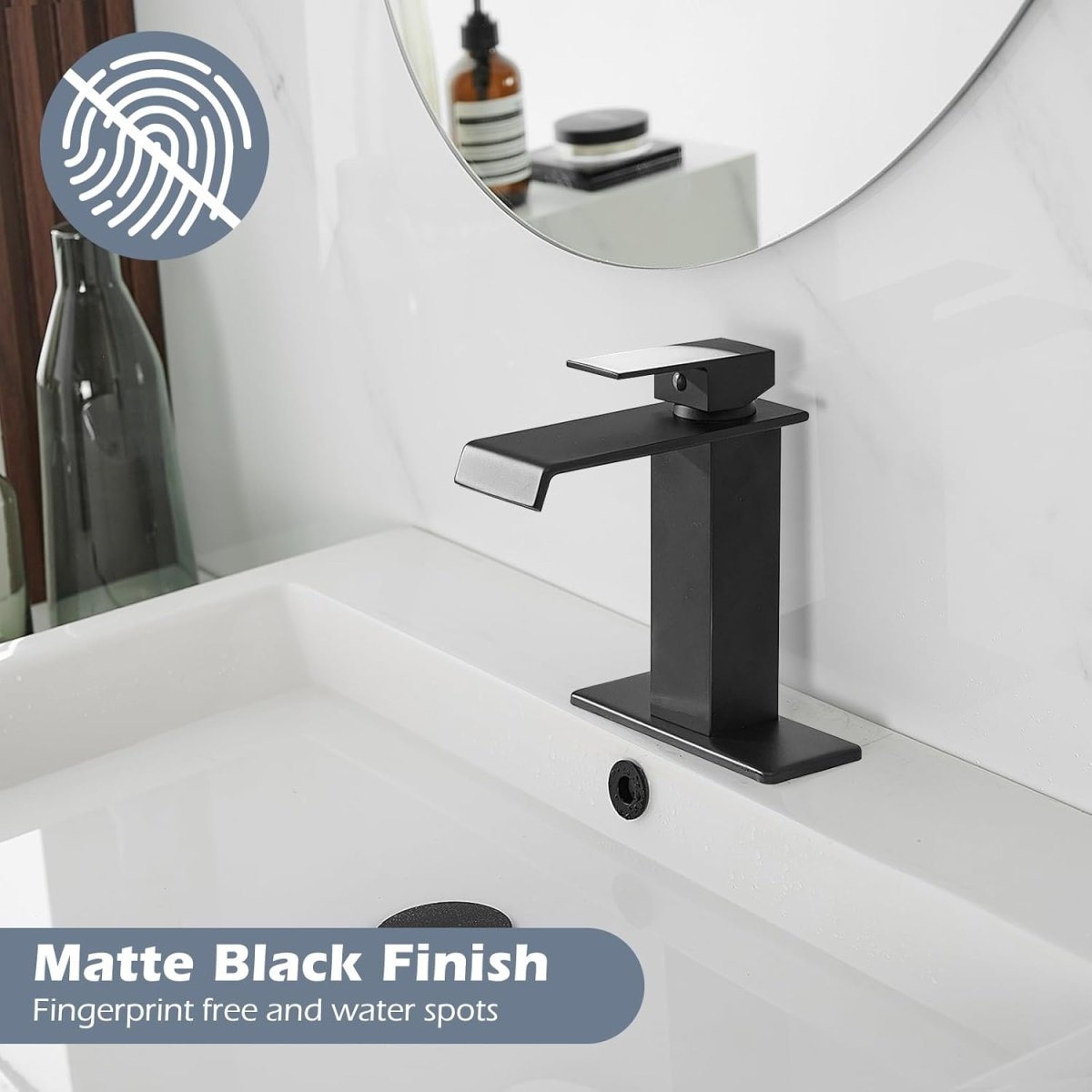 DFI Waterfall Bathroom Faucets Single Hole with Pop Up Drain Black - buyfaucet.com