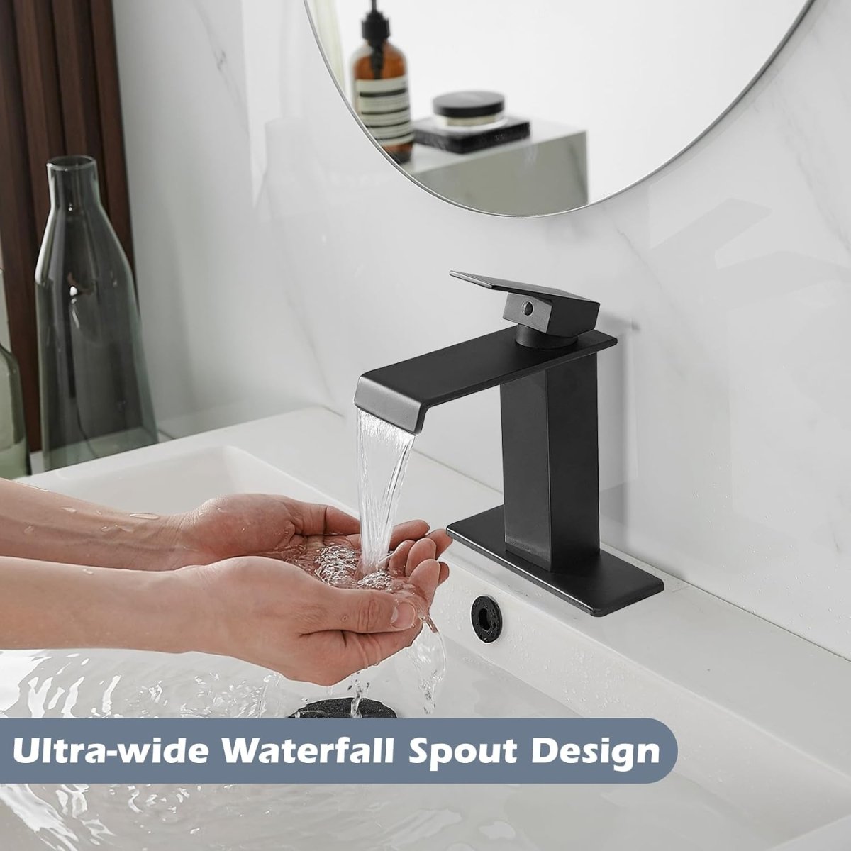DFI Waterfall Bathroom Faucets Single Hole with Pop Up Drain Black - buyfaucet.com