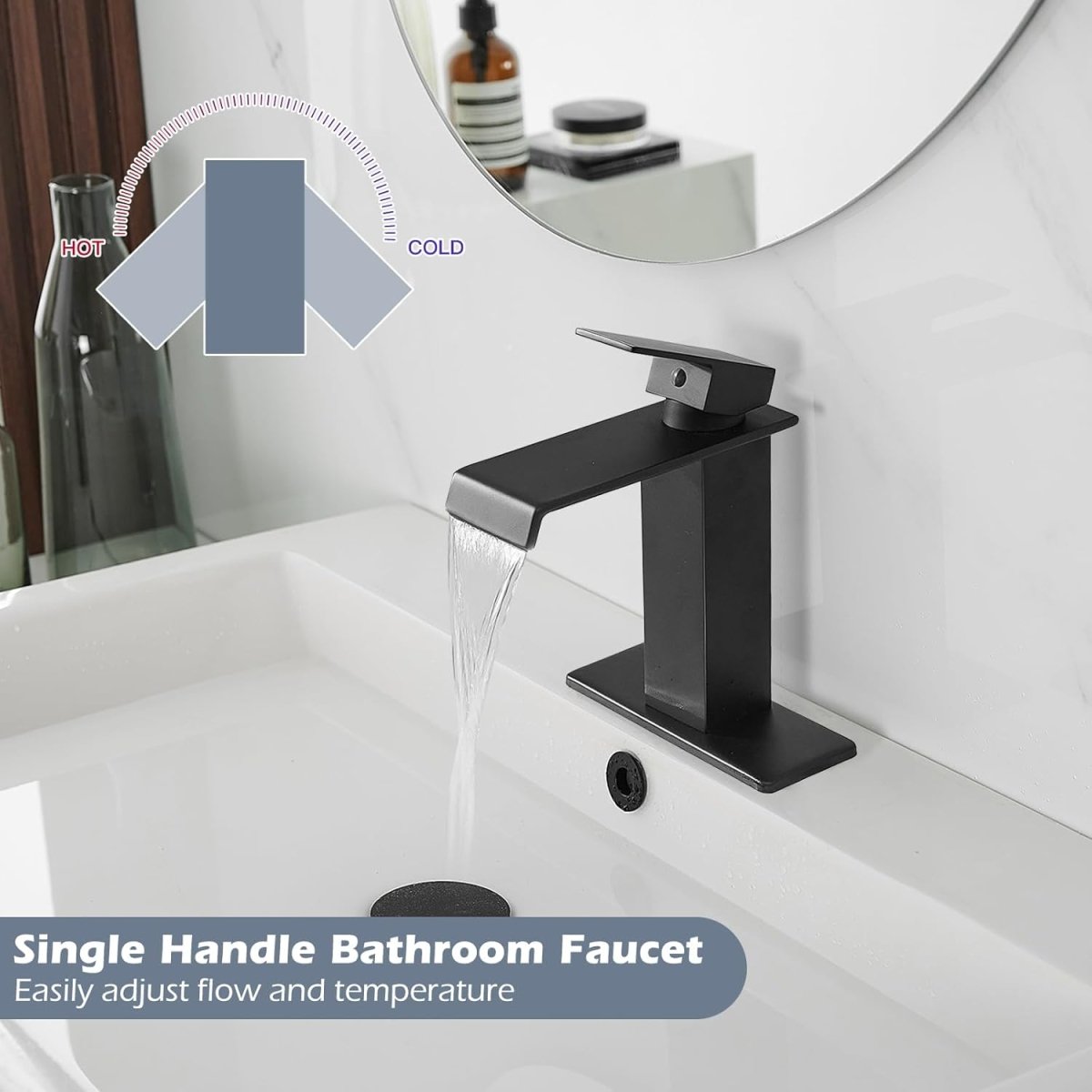 DFI Waterfall Bathroom Faucets Single Hole with Pop Up Drain Black - buyfaucet.com