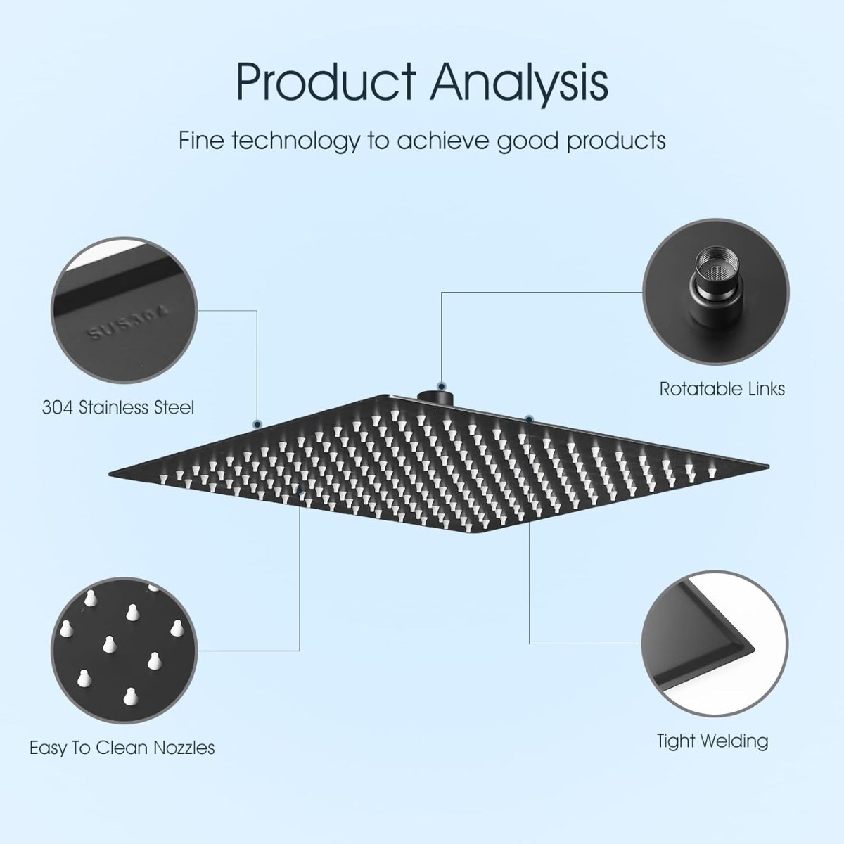 zazzeri 10 Inch Square Stainless Steel Rainfall Bathroom Ceiling Showerhead Black - buyfaucet.com