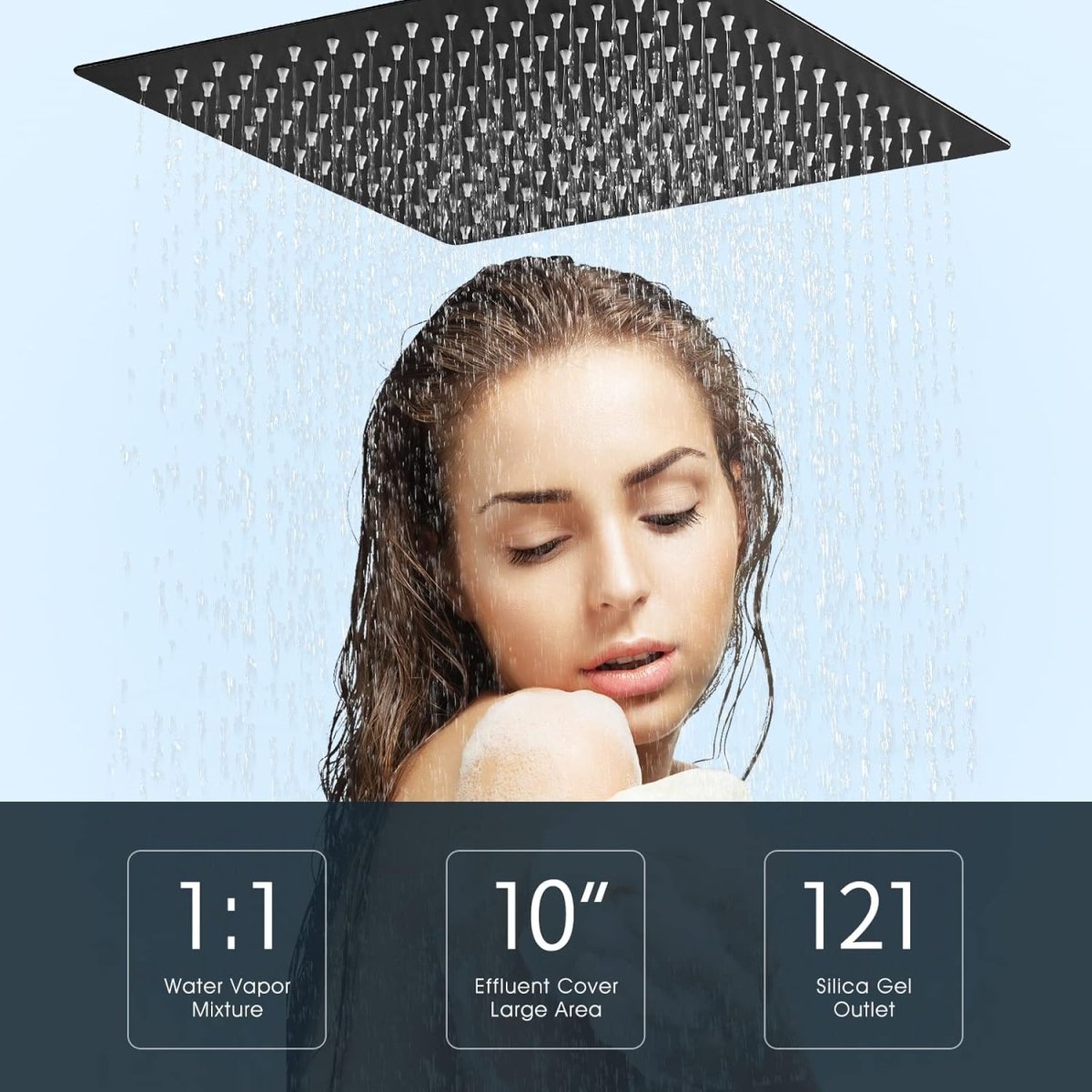 zazzeri 10 Inch Square Stainless Steel Rainfall Bathroom Ceiling Showerhead Black - buyfaucet.com