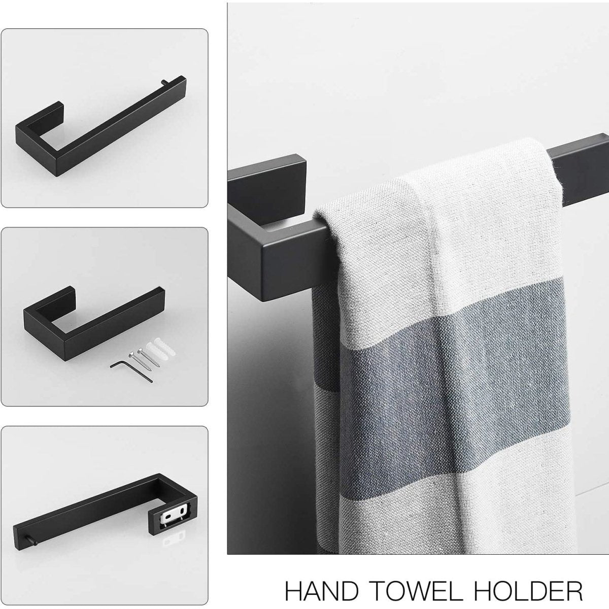 zazzeri 4 PCS Bath Hardware Set Stainless Steel Wall Mounted Black - buyfaucet.com