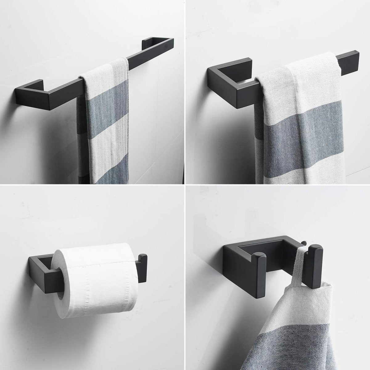 zazzeri 4 PCS Bath Hardware Set Stainless Steel Wall Mounted Black - buyfaucet.com