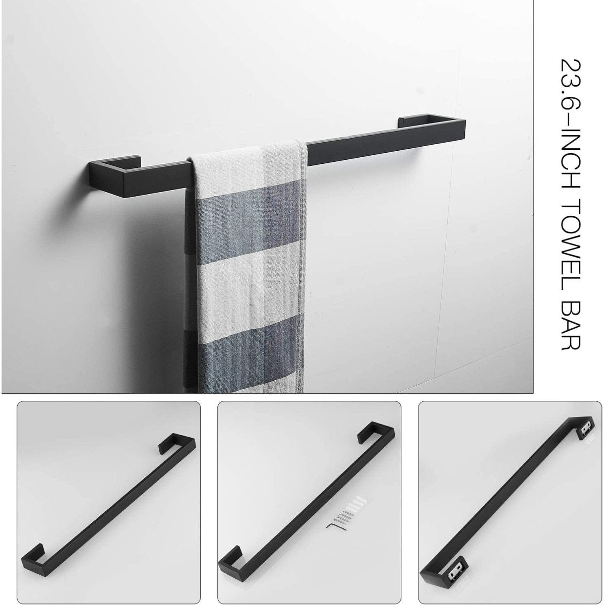 zazzeri 4 PCS Bath Hardware Set Stainless Steel Wall Mounted Black - buyfaucet.com