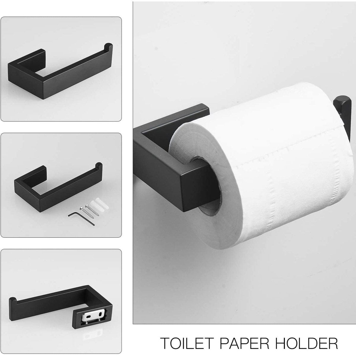 zazzeri 4 PCS Bath Hardware Set Stainless Steel Wall Mounted Black - buyfaucet.com