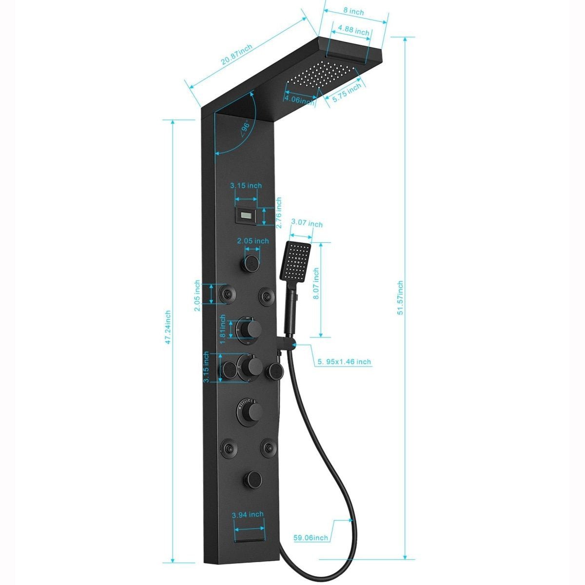 zazzeri 6 IN 1 Waterfall Stainless Steel Shower Tower Panel System Black - buyfaucet.com