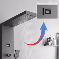 zazzeri 6 IN 1 Waterfall Stainless Steel Shower Tower Panel System Black - buyfaucet.com