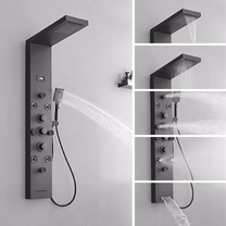 zazzeri 6 IN 1 Waterfall Stainless Steel Shower Tower Panel System Black - buyfaucet.com