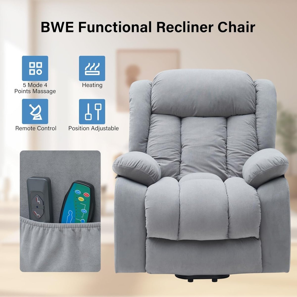 zazzeri Recliner Chair for Small Spaces Rocking Light Gray - buyfaucet.com