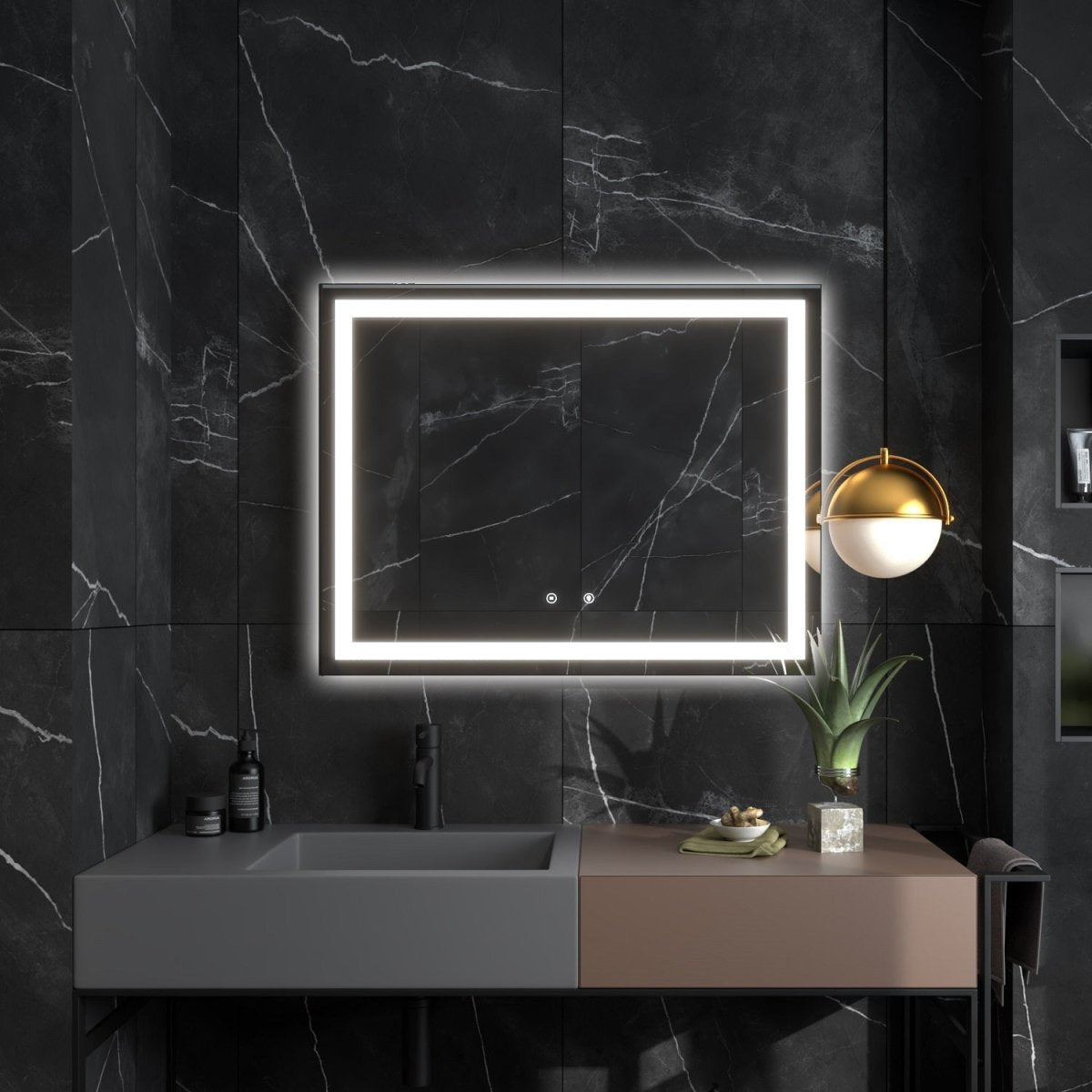 zazzeri Rectangular Frameless LED Light Wall Bathroom Vanity Mirror(36x28 in) - buyfaucet.com