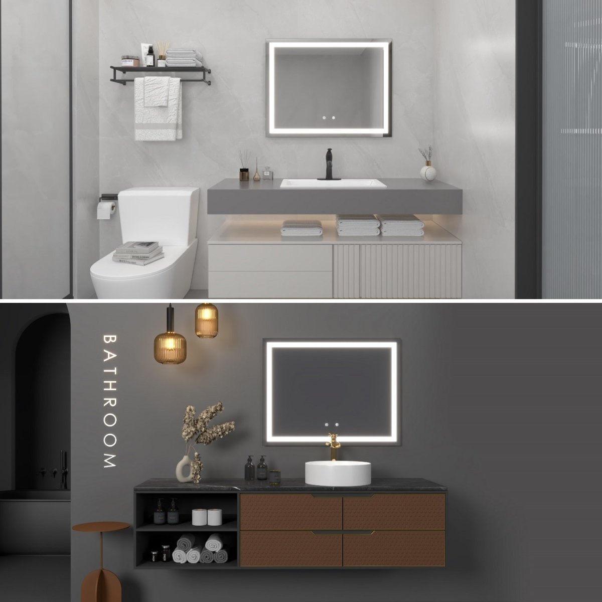 zazzeri Rectangular Frameless LED Light Wall Bathroom Vanity Mirror(36x28 in) - buyfaucet.com