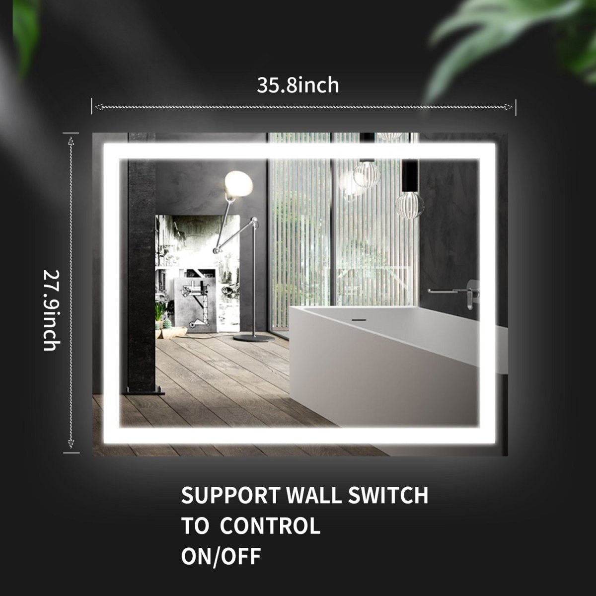 zazzeri Rectangular Frameless LED Light Wall Bathroom Vanity Mirror(36x28 in) - buyfaucet.com