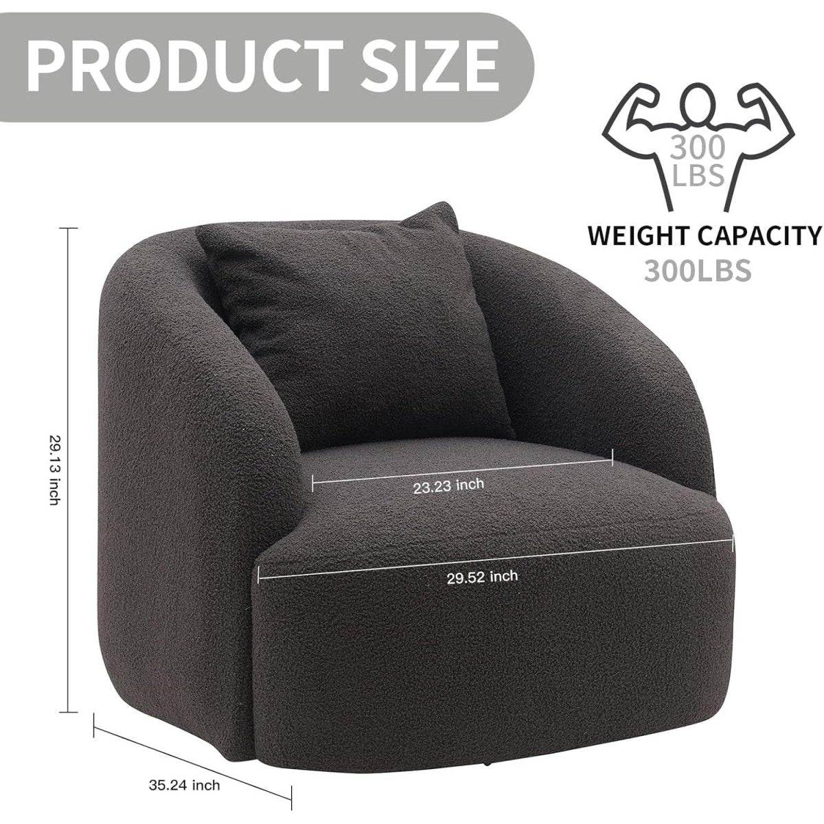 zazzeri Soft Boucle Upholstered Barrel Chair Round Single Sofa Chair 360 Swivel Dark Grey - buyfaucet.com
