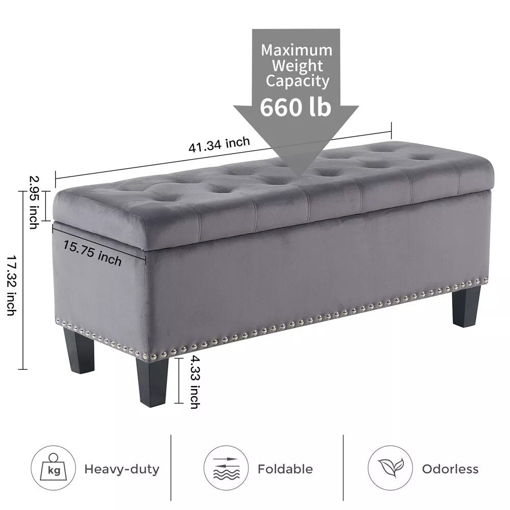 zazzeri Storage Bench for Bedroom Entryway Living Room End of Bed Gray - buyfaucet.com