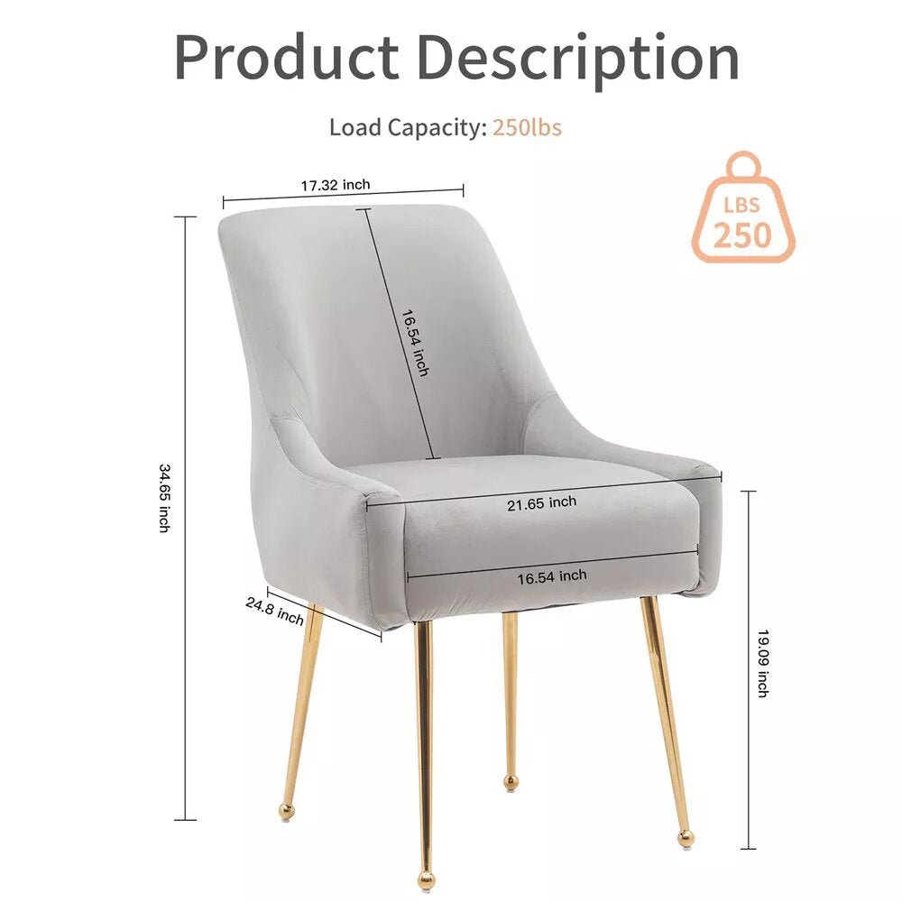 zazzeri Tufted Velvet Golden Legs Dining Chair Gray (Set of 2) - buyfaucet.com