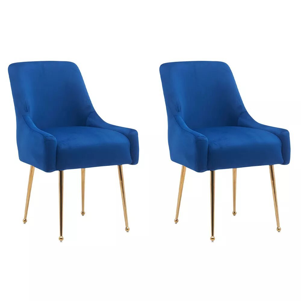 zazzeri Velvet Golden Legs Dining Chair Dark Blue (Set of 2) - buyfaucet.com