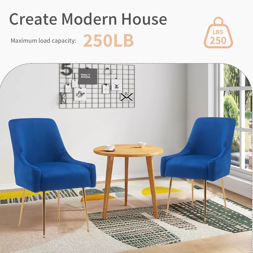 zazzeri Velvet Golden Legs Dining Chair Dark Blue (Set of 2) - buyfaucet.com