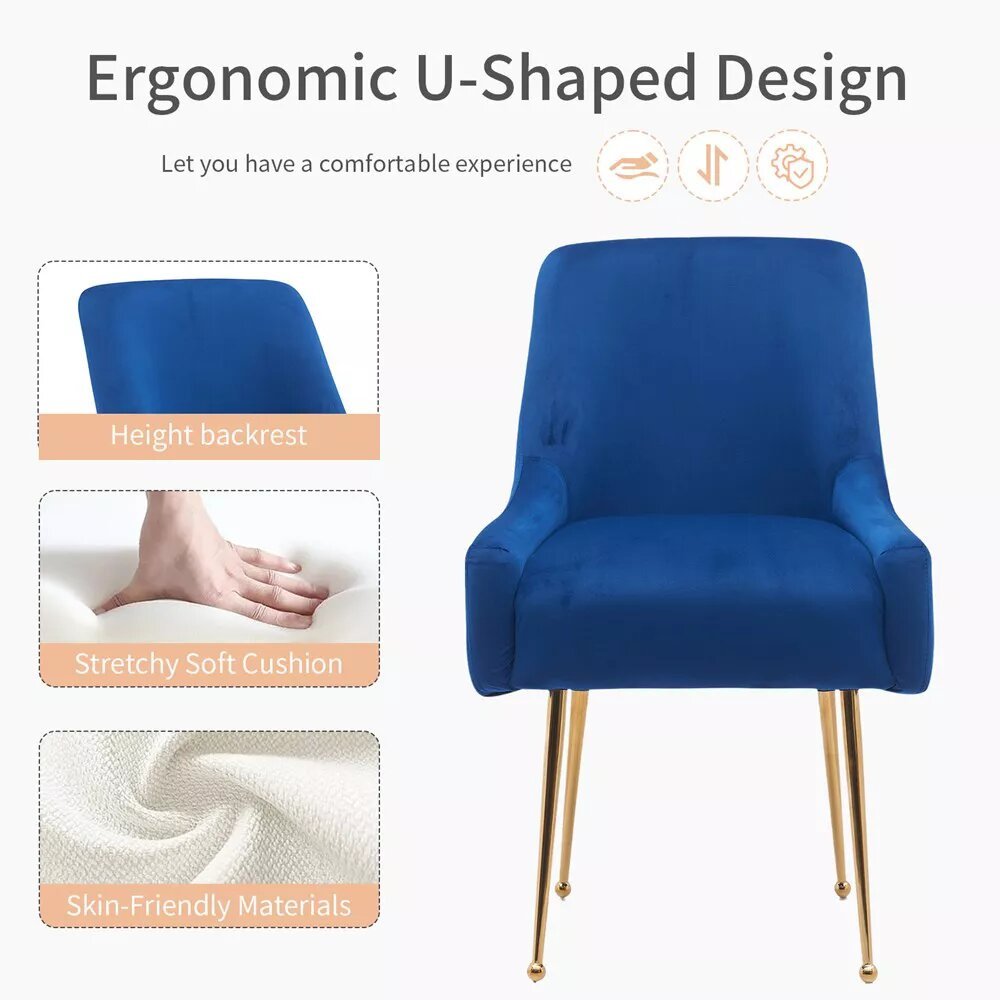 zazzeri Velvet Golden Legs Dining Chair Dark Blue (Set of 2) - buyfaucet.com