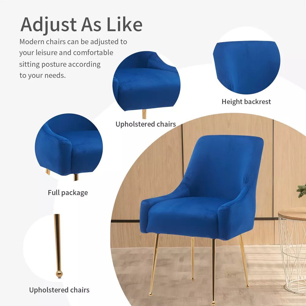 zazzeri Velvet Golden Legs Dining Chair Dark Blue (Set of 2) - buyfaucet.com