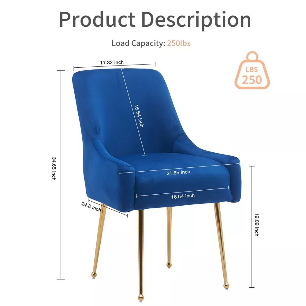 zazzeri Velvet Golden Legs Dining Chair Dark Blue (Set of 2) - buyfaucet.com