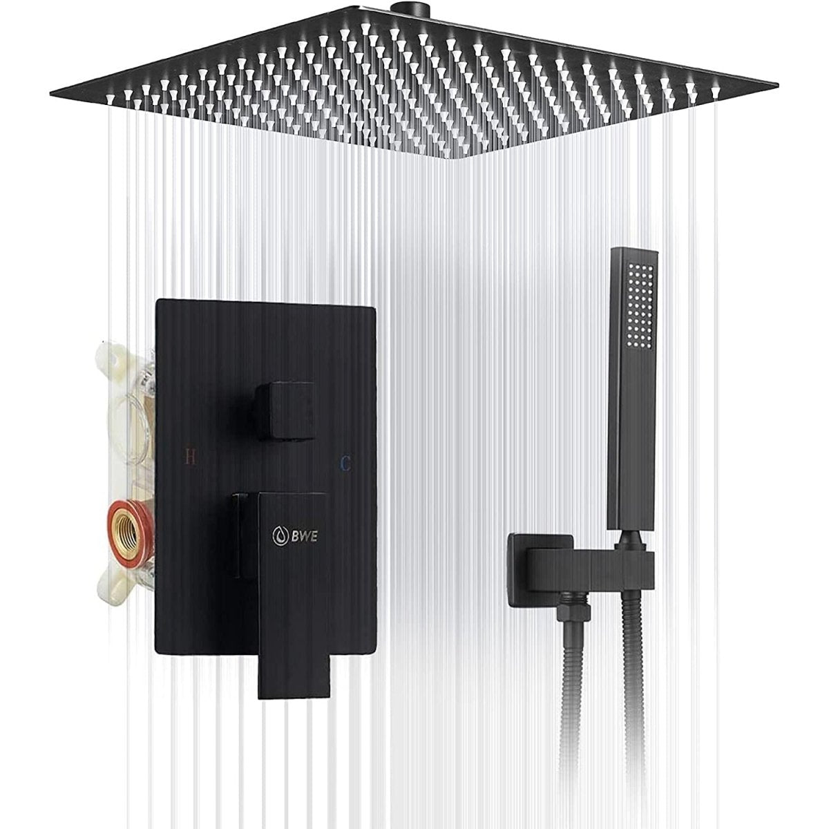 1-Handle 2-Sprayers 16" Ceiling Shower Faucet Black - buyfaucet.com