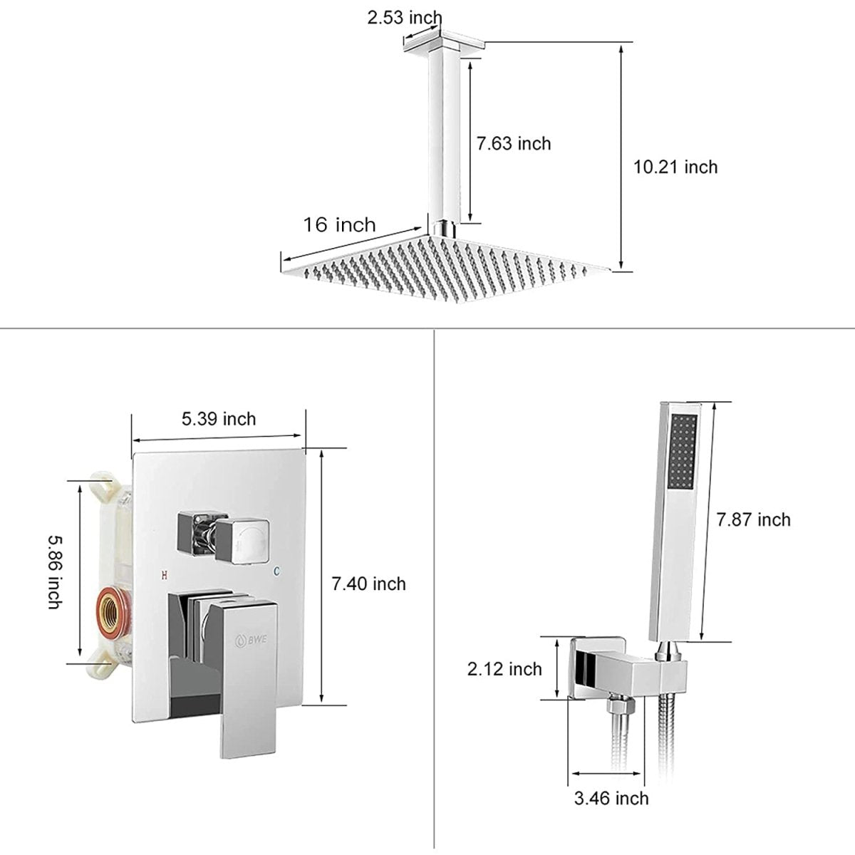 1-Handle 2-Sprayers 16" Ceiling Shower Faucet Chrome - buyfaucet.com