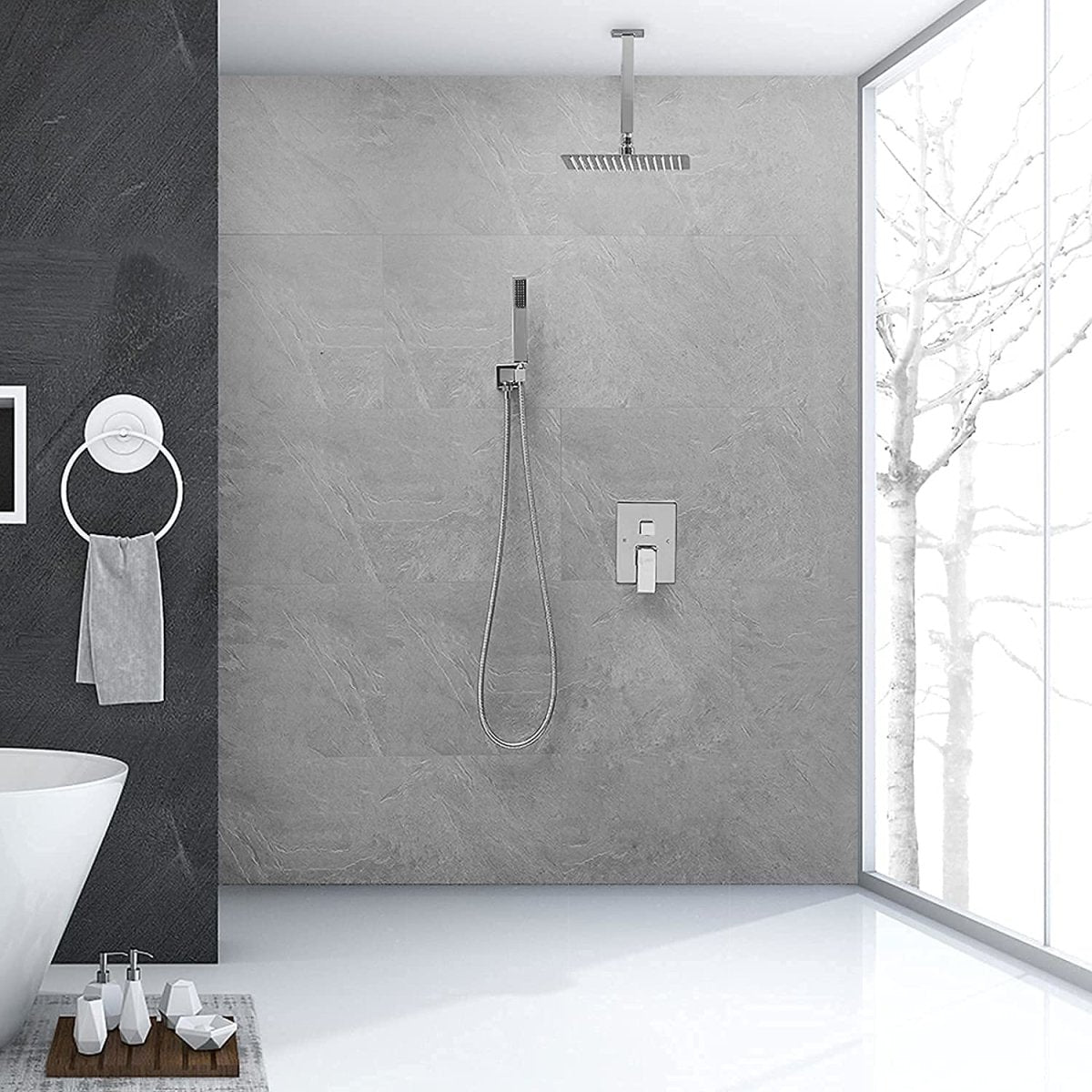 1-Handle 2-Sprayers 16" Ceiling Shower Faucet Chrome - buyfaucet.com