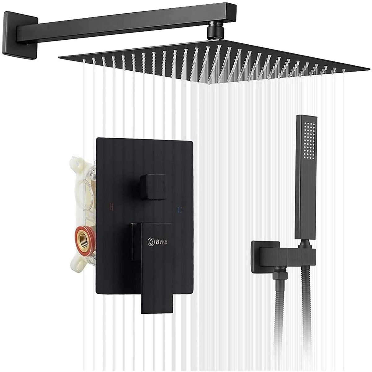 1-Handle 2-Sprayers 16'' Showerhead Shower Faucet Black-1 - buyfaucet.com