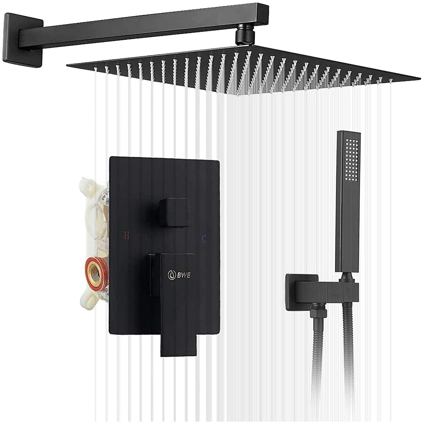 1-Handle 2-Sprayers 16'' Showerhead Shower Faucet Black - buyfaucet.com