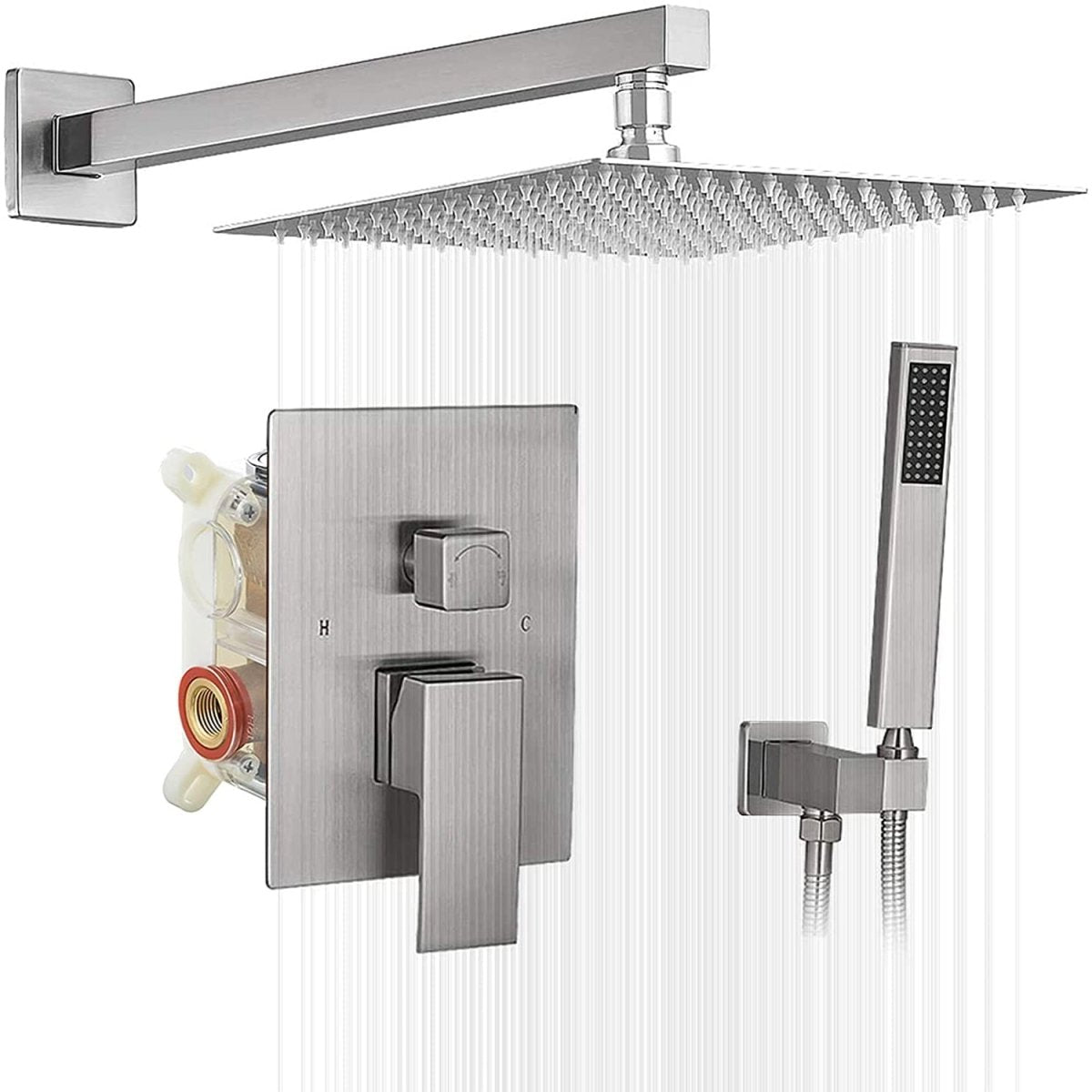 1-Handle 2-Sprayers 16'' Showerhead Shower Faucet Nickel-1 - buyfaucet.com