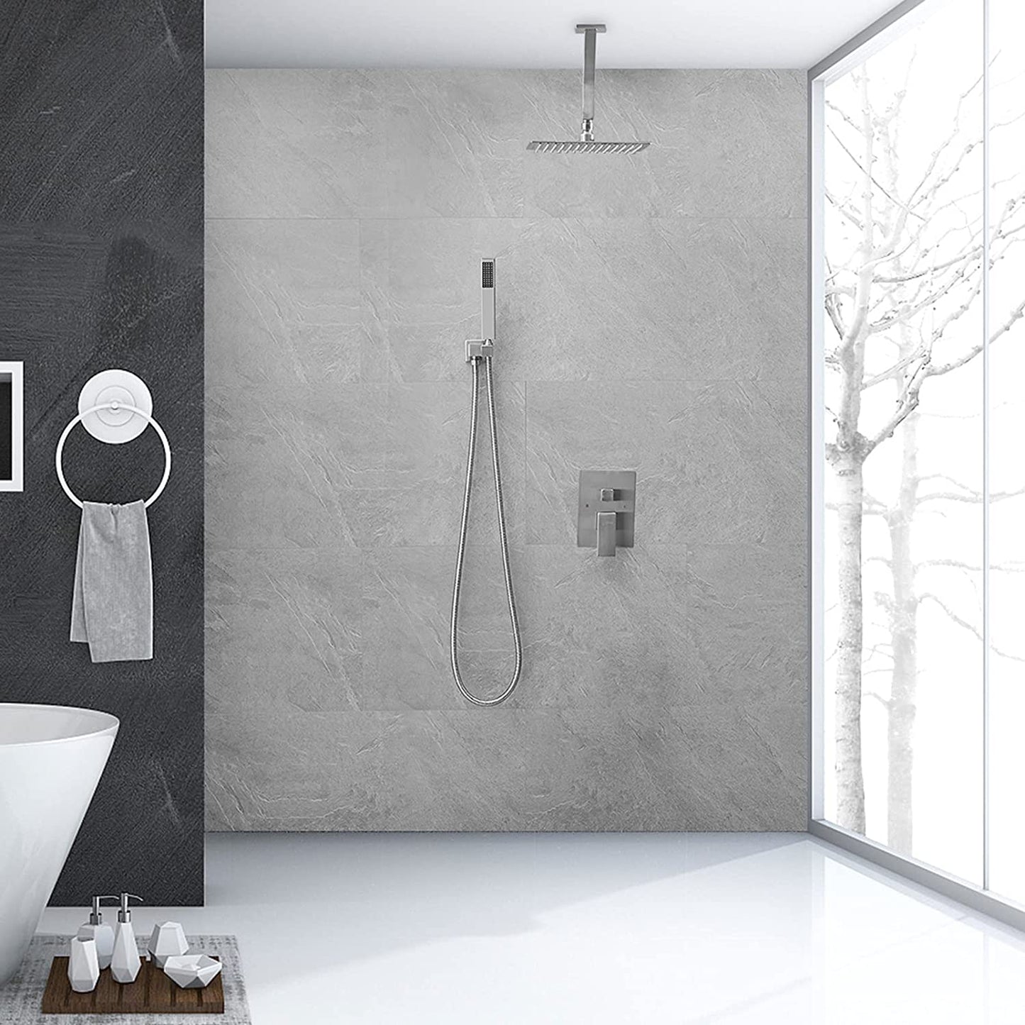 1-Handle 2-Sprayers Shower Faucet Ceiling Mount Brushed Nickel - buyfaucet.com