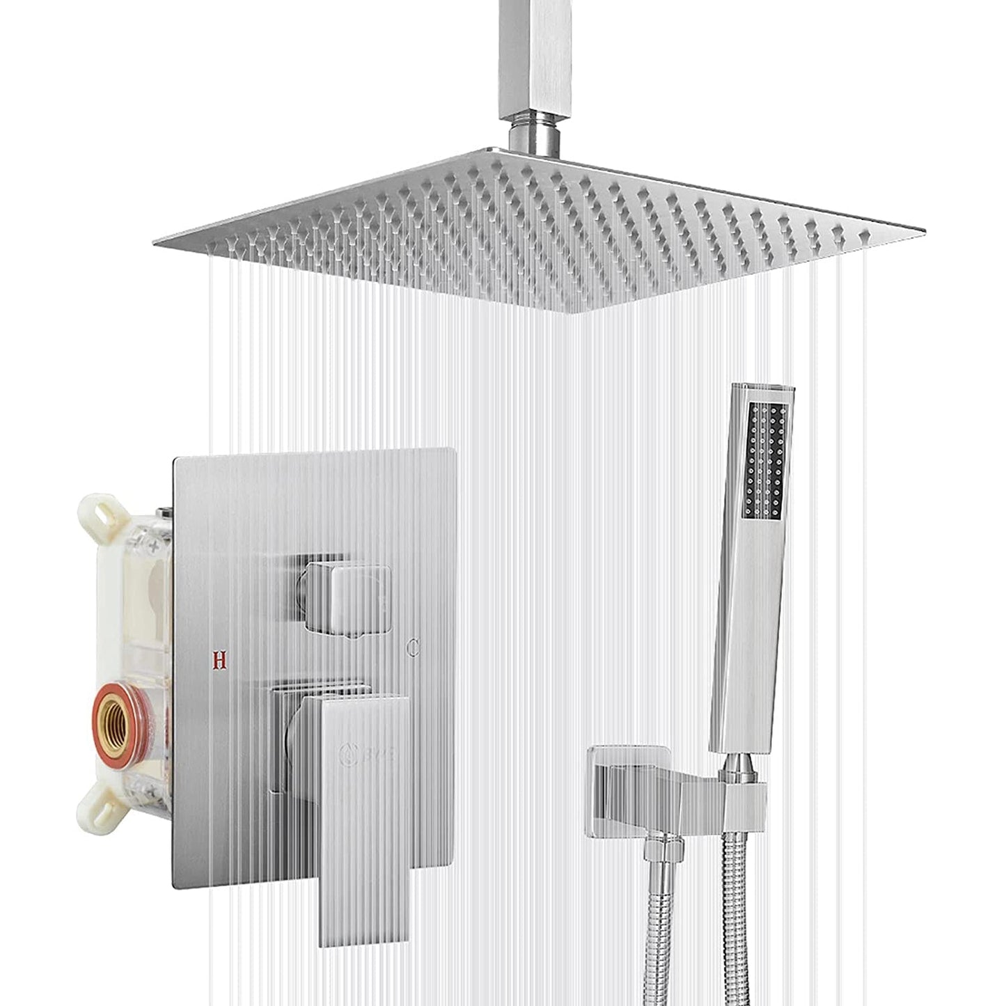 1-Handle 2-Sprayers Shower Faucet Ceiling Mount Brushed Nickel - buyfaucet.com