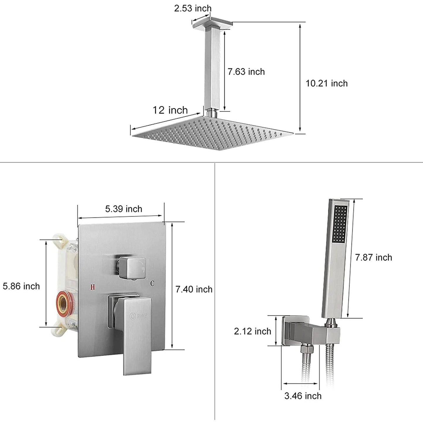 1-Handle 2-Sprayers Shower Faucet Ceiling Mount Brushed Nickel - buyfaucet.com