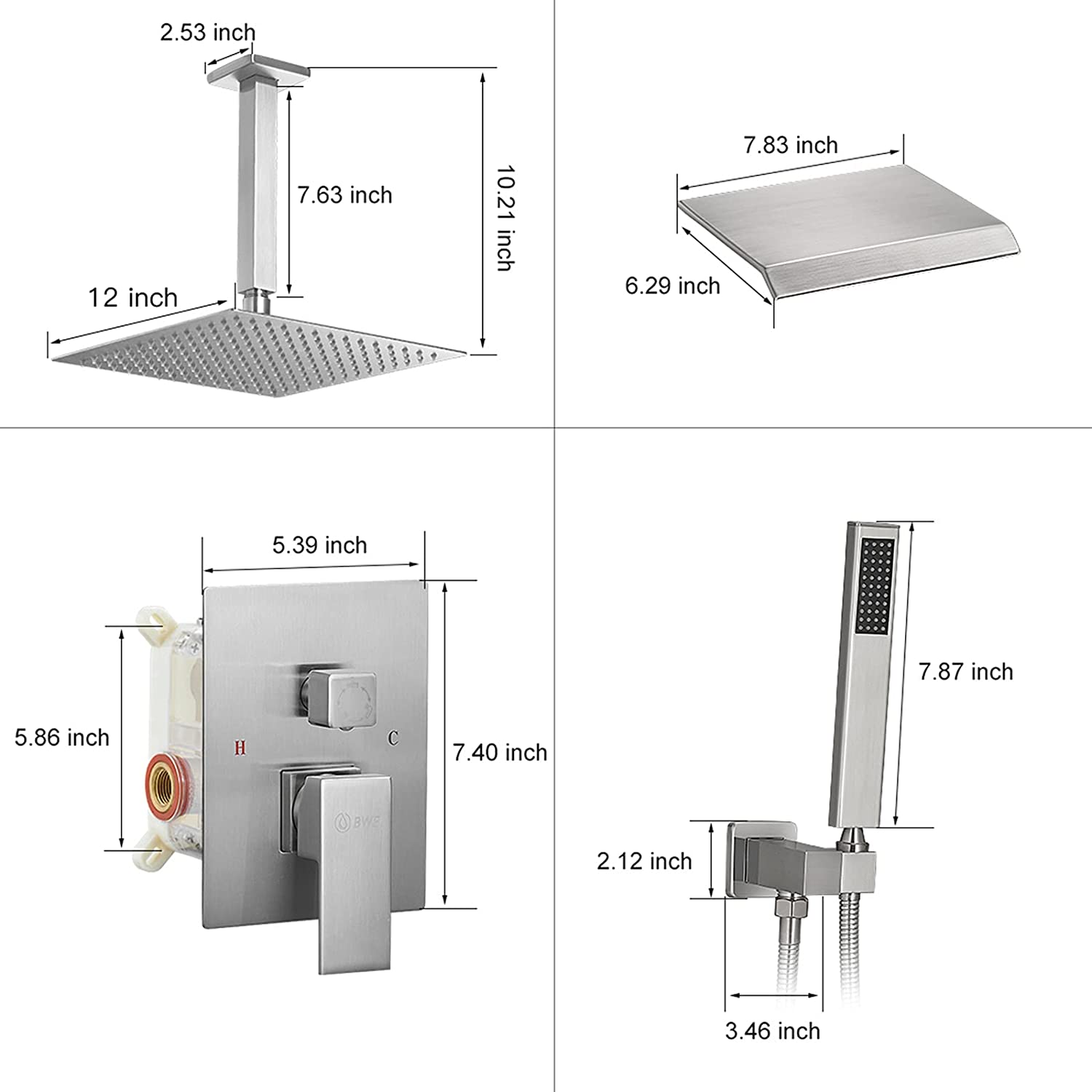 1-Handle 3-Sprayers Shower Faucet Ceiling Mount Nickel - buyfaucet.com