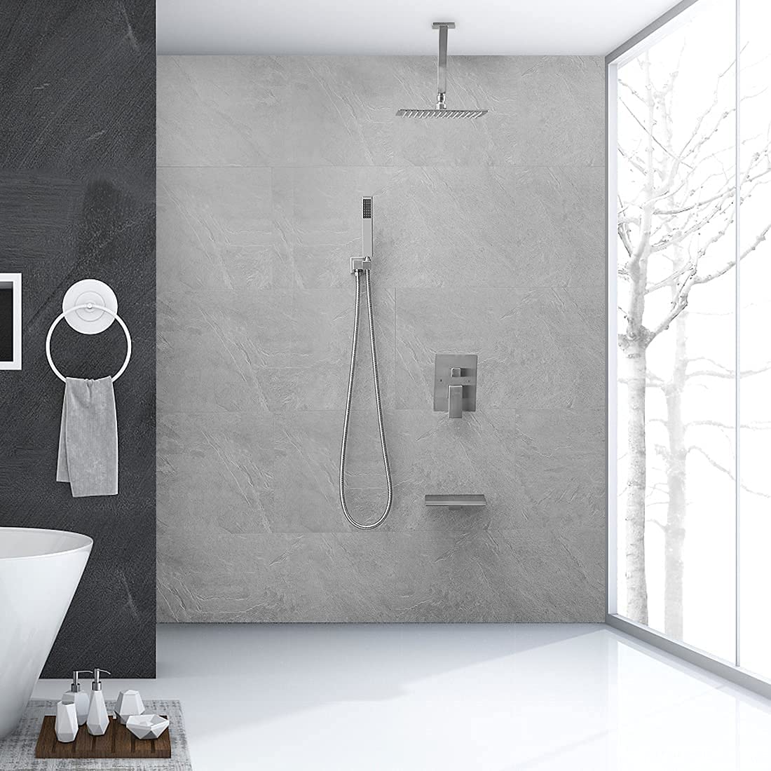 1-Handle 3-Sprayers Shower Faucet Ceiling Mount Nickel - buyfaucet.com