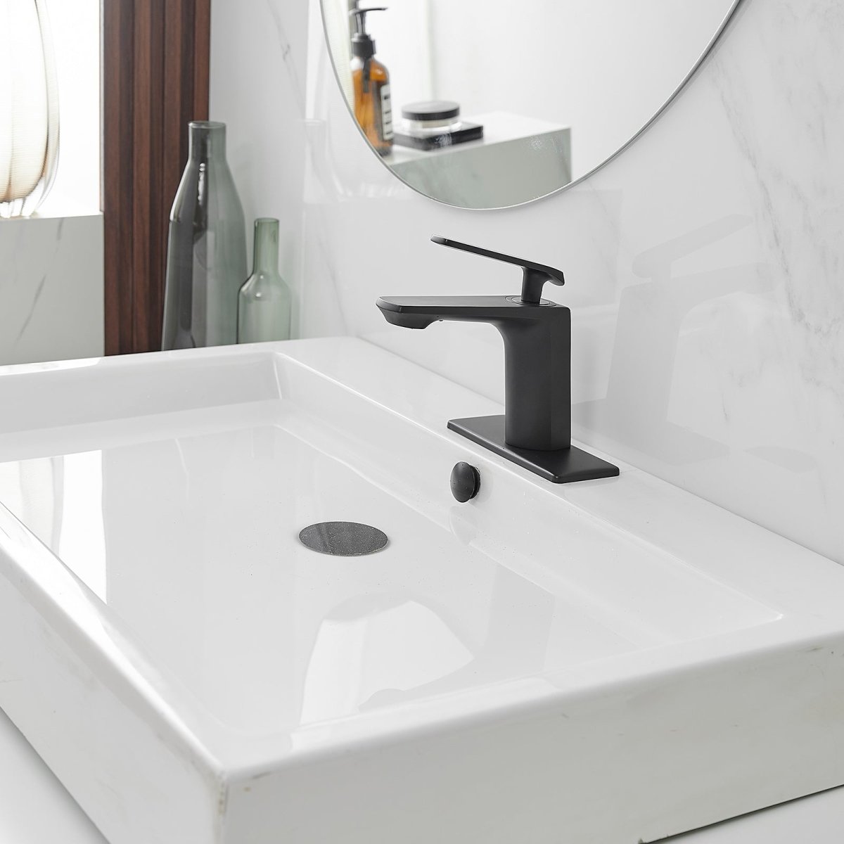 1 Handle Commercial Bathroom Sink Faucet with Drain Black - buyfaucet.com