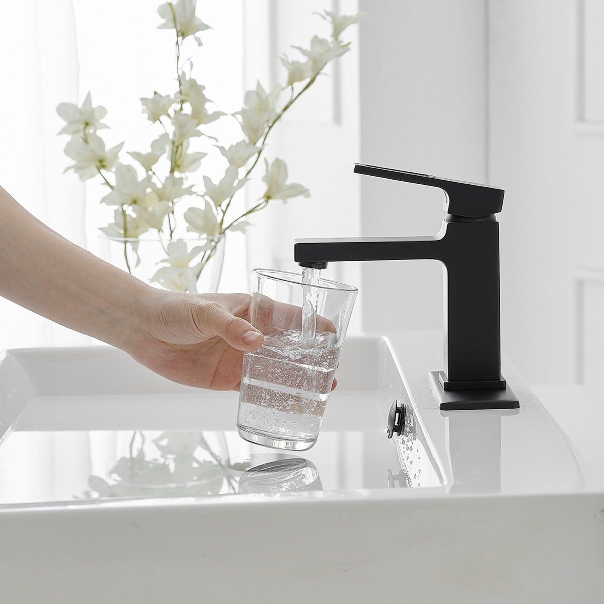 1 Handle Modern Bathroom Sink Faucet with Pop Up Drain Black - buyfaucet.com